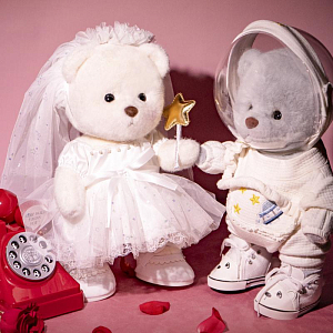 Медведь Lina TeddyTales "Невеста Астронавта", M, в платье, белый 30 см